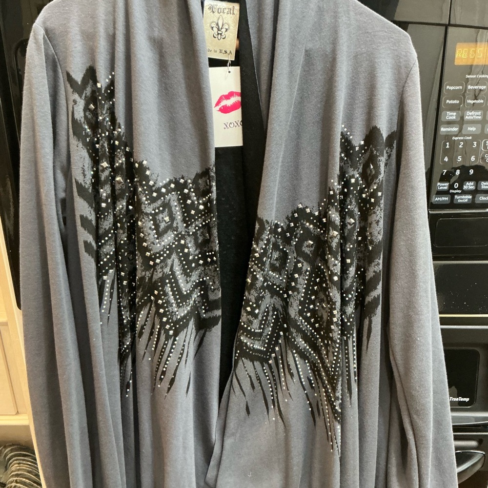 Vocal Gray and Black Embellished Tunic Jacket XL